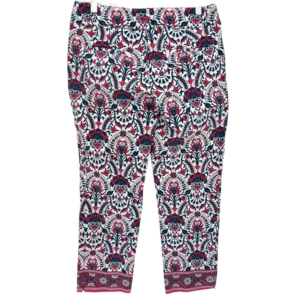Ann Taylor LOFT Marisa Pants Womens 2 White Pink Paisley Slim Ankle Trousers